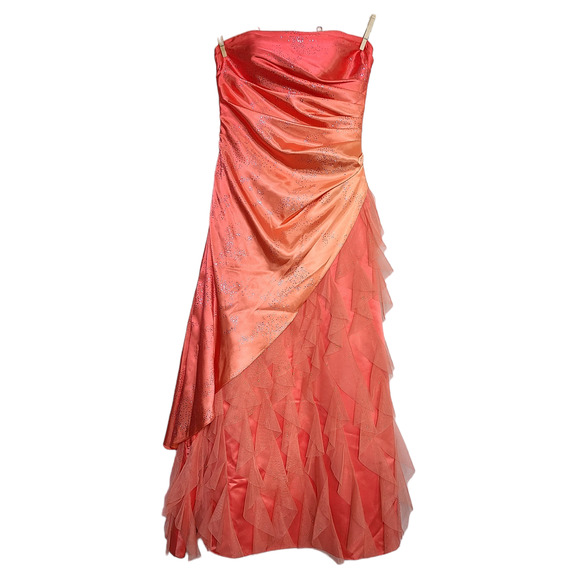 Y2K Prom Dress 7 8 Strapless Glitter Orange Jump Apparel - Picture 1 of 5